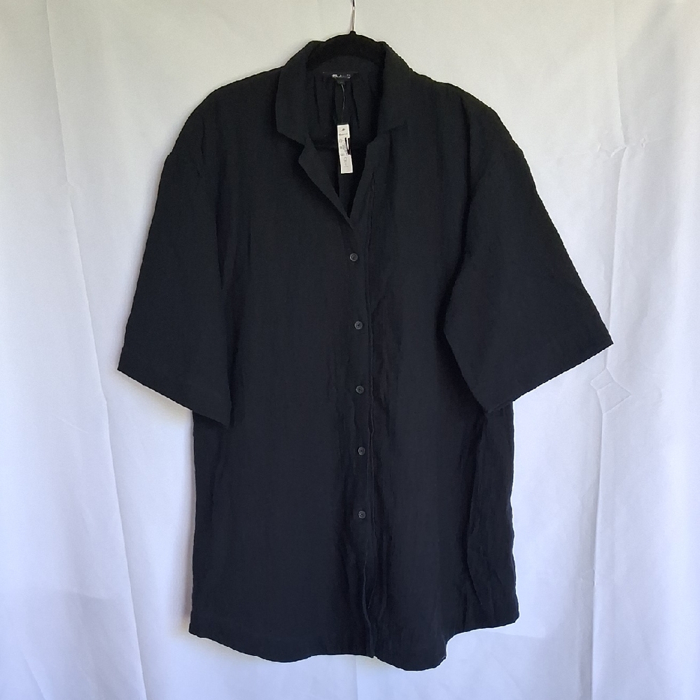 Madewell Crinkle 100% Cotton Cover-Up Mini Shirtdress Black S